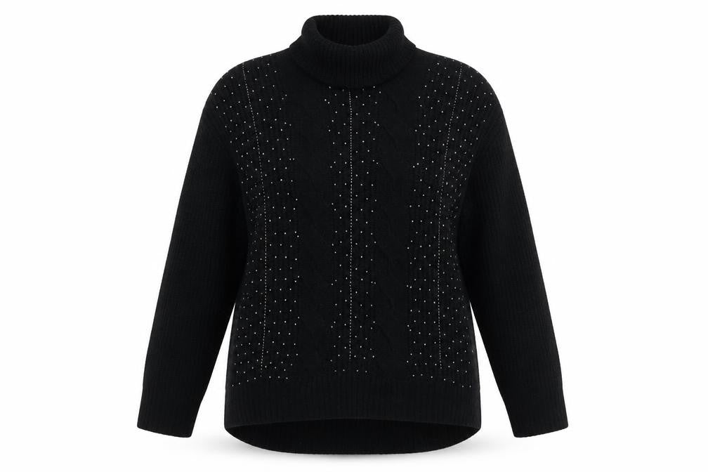 Marks and Spencer Women Black Roll Neck Cable-Knit Jumper Size 14