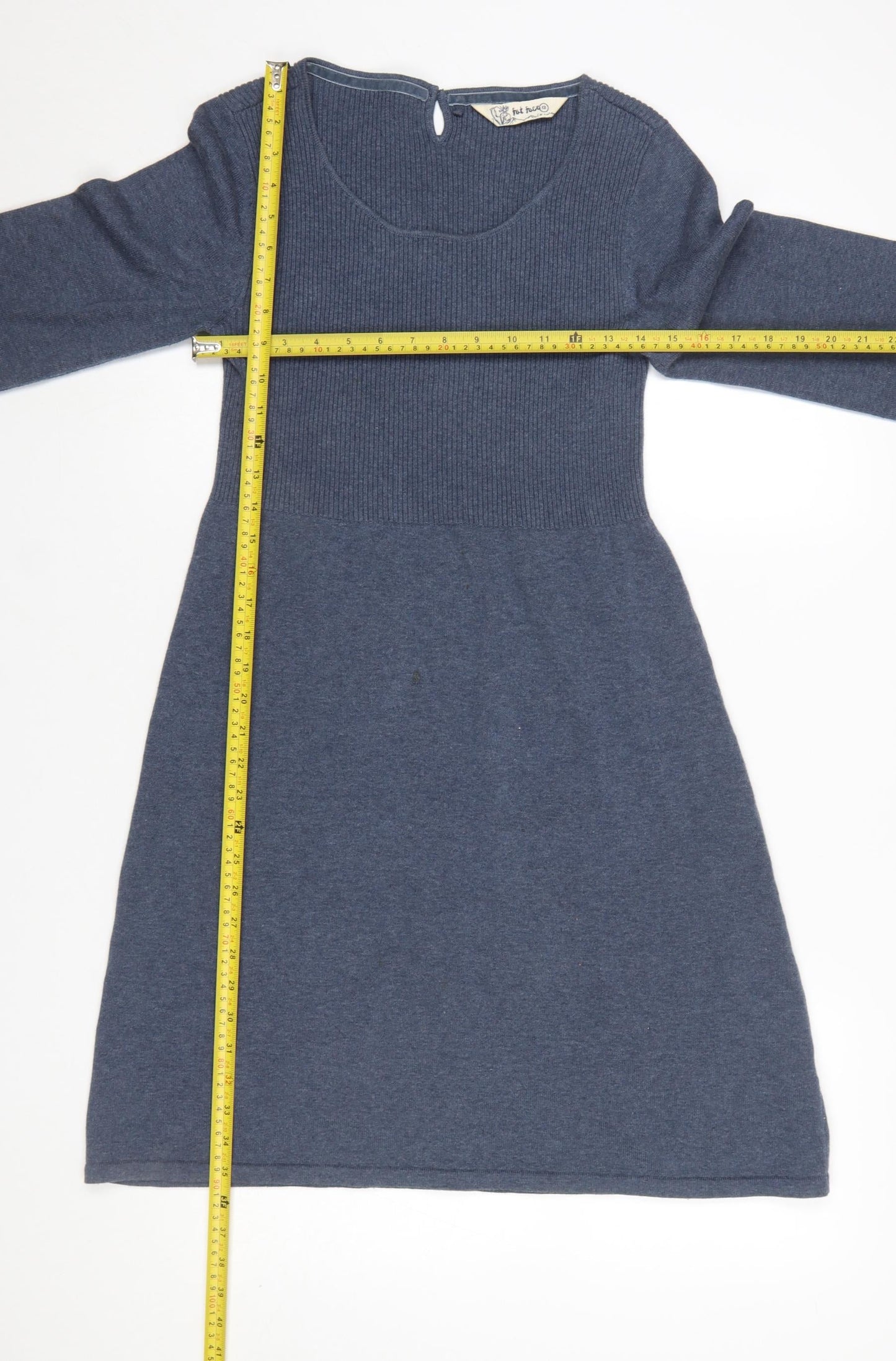 Fat Face Women's Blue Size 12 Knit Jumper Dress Long Sleeve Cotton
