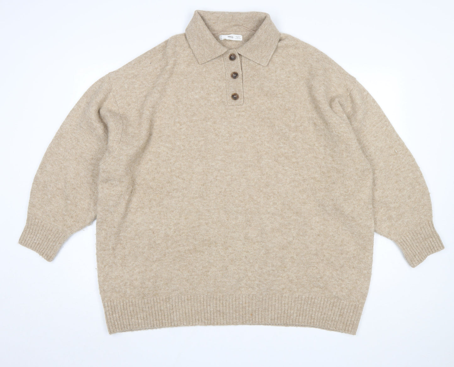 MNG Womens Beige Collared Henley Knit Jumper Size XL