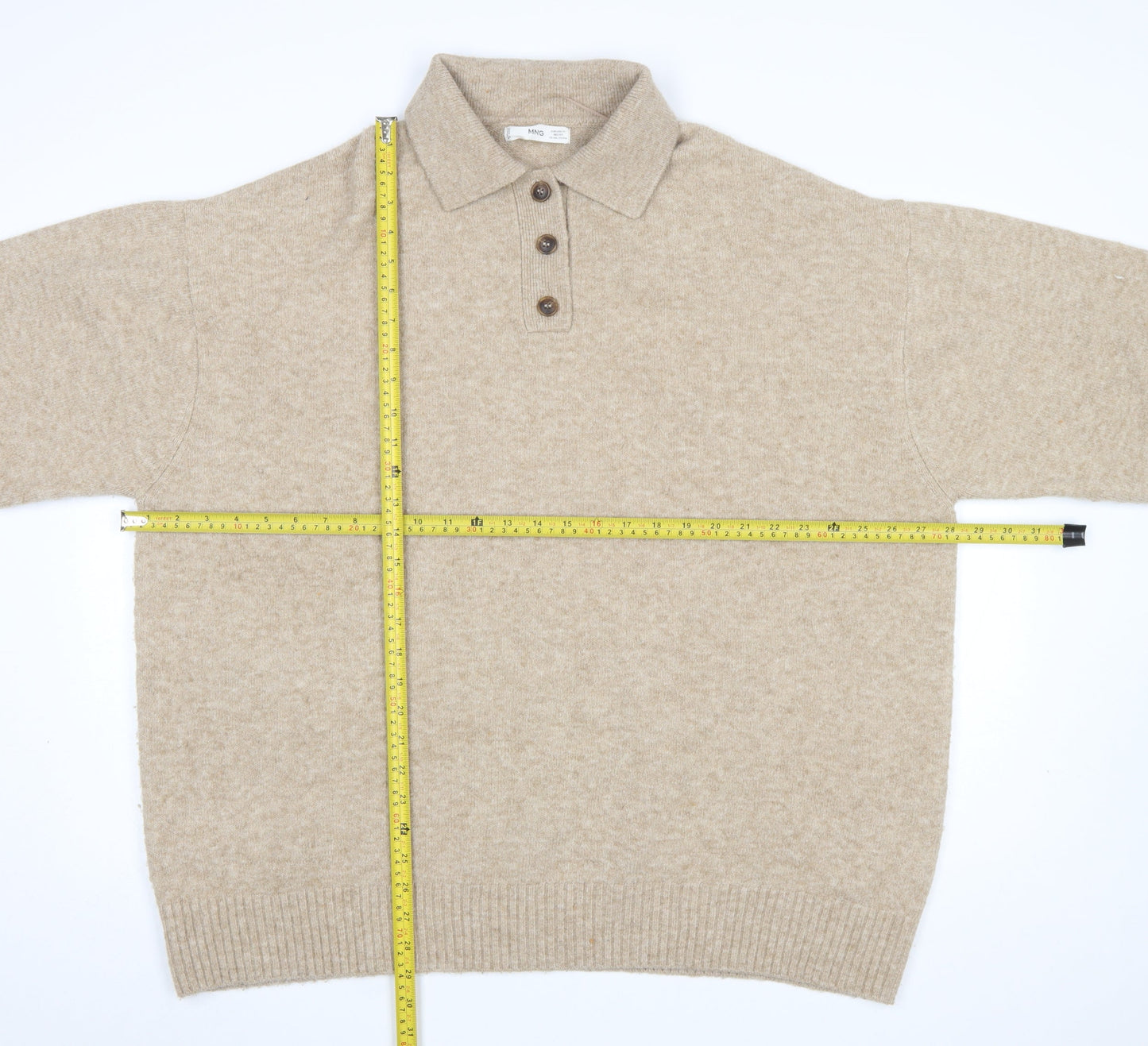 MNG Womens Beige Collared Henley Knit Jumper Size XL