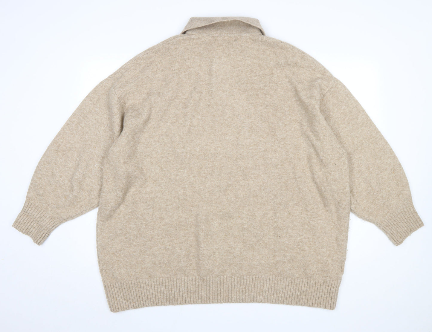 MNG Womens Beige Collared Henley Knit Jumper Size XL