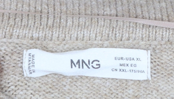 MNG Womens Beige Collared Henley Knit Jumper Size XL