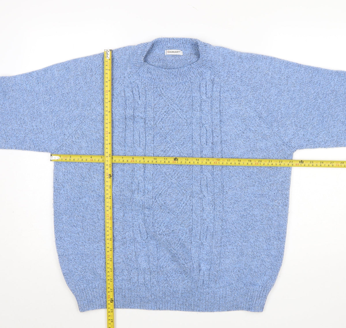 Damart Women's Blue Cable Knit Crew Neck Jumper L