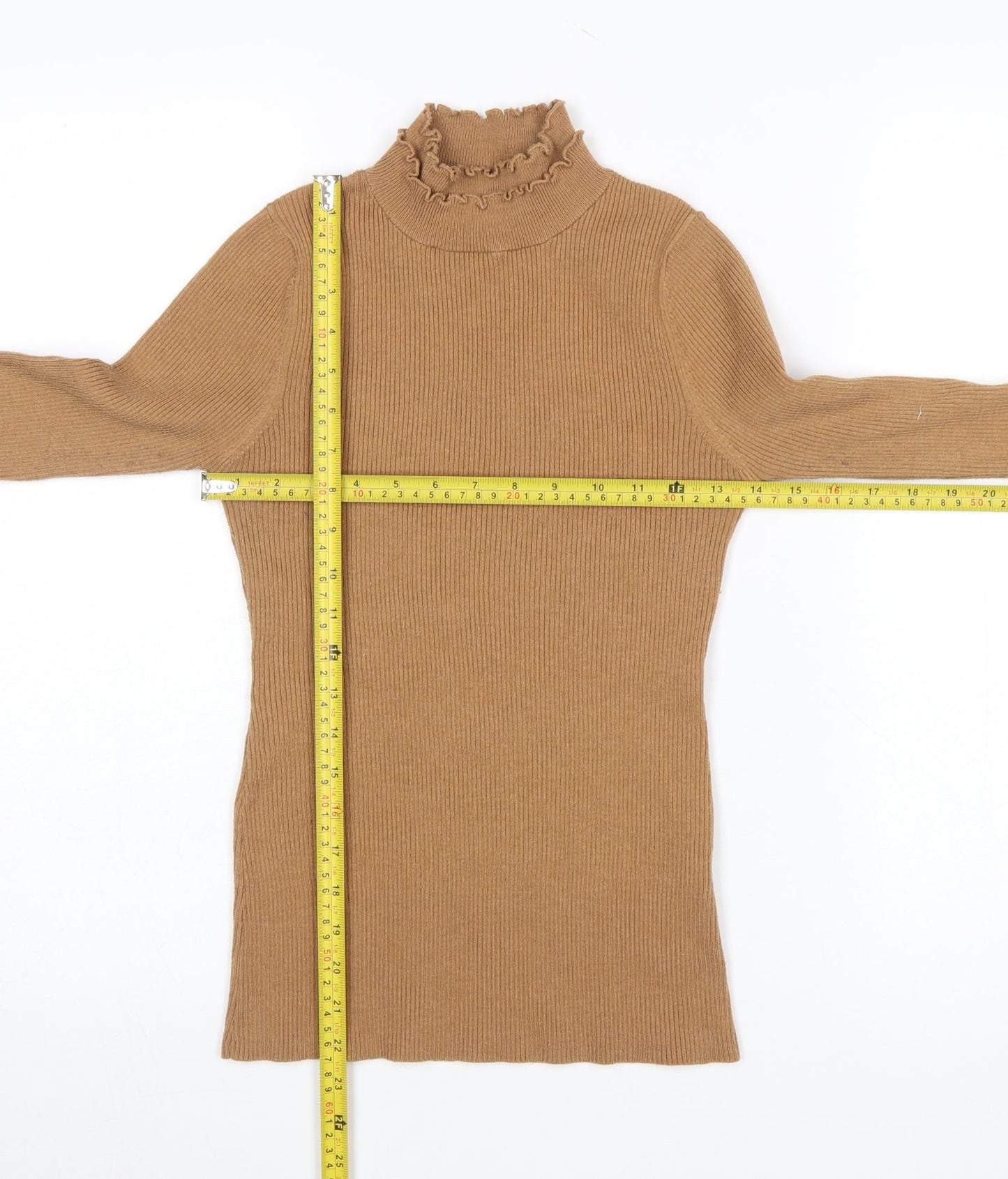 River Island Women’s Beige Roll Neck Ribbed Jumper Size 12