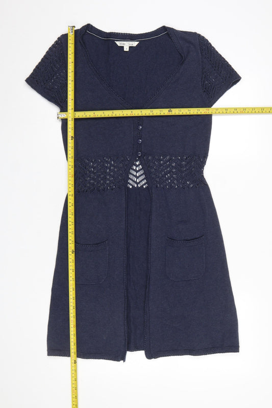 Fat Face Women’s Blue Cotton Knit Short Sleeve Cardigan Size 8