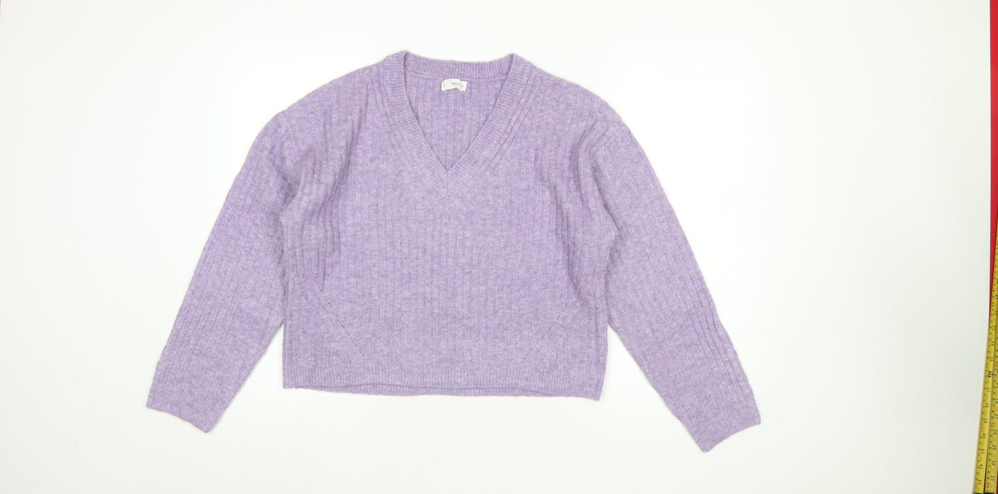 MNG Women Purple V-Neck Knit Pullover Jumper Size M