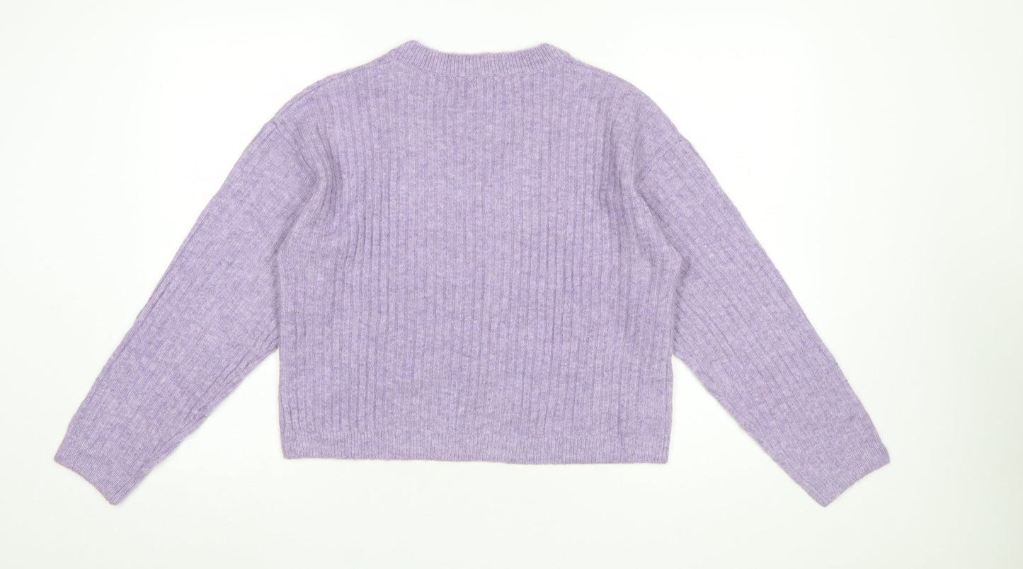 MNG Women Purple V-Neck Knit Pullover Jumper Size M