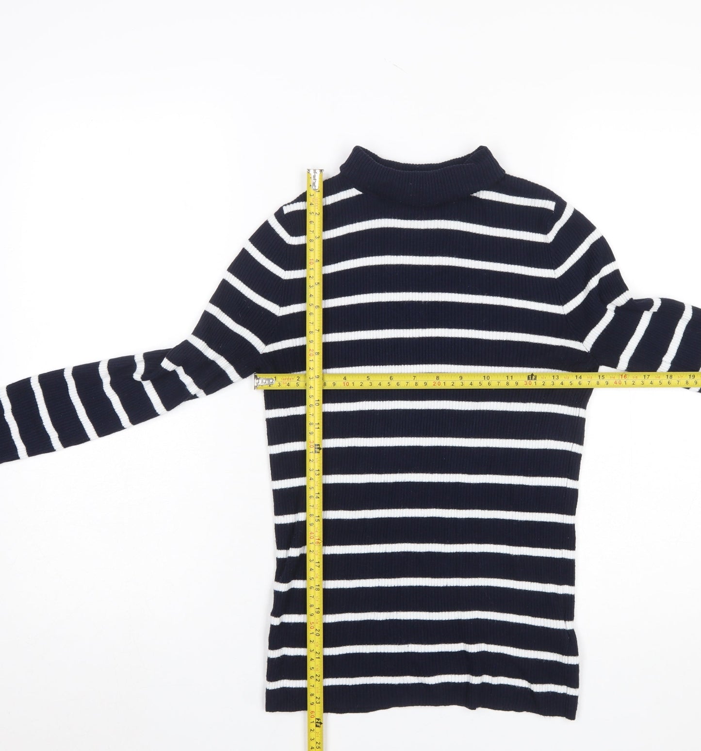 Marks and Spencer Women Blue Striped Mock Neck Jumper Size 10