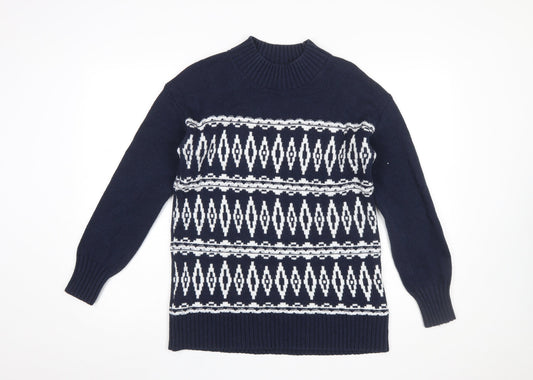 Fat Face Women's Blue Geometric Knit Pullover Jumper Size 10