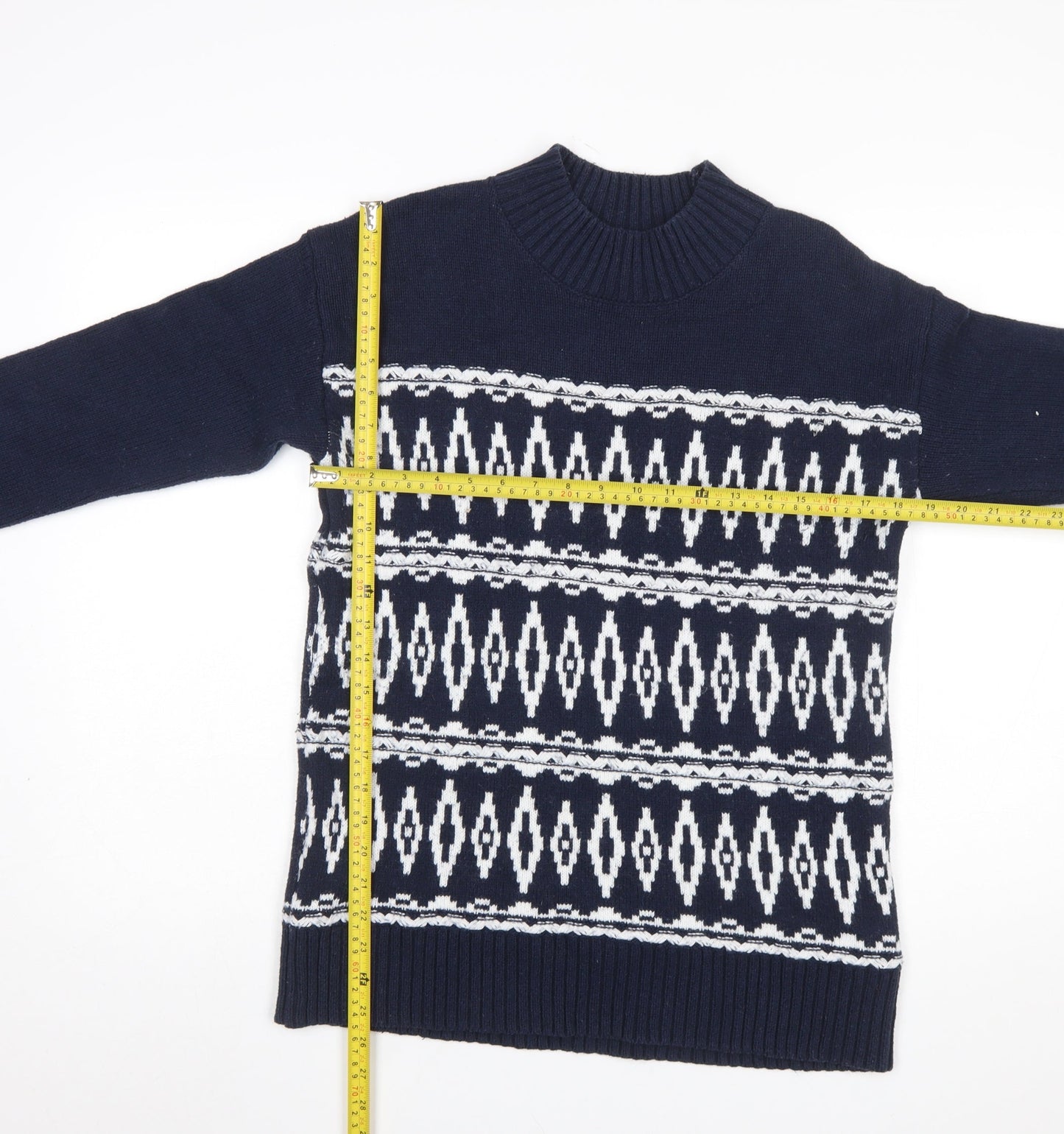 Fat Face Women's Blue Geometric Knit Pullover Jumper Size 10
