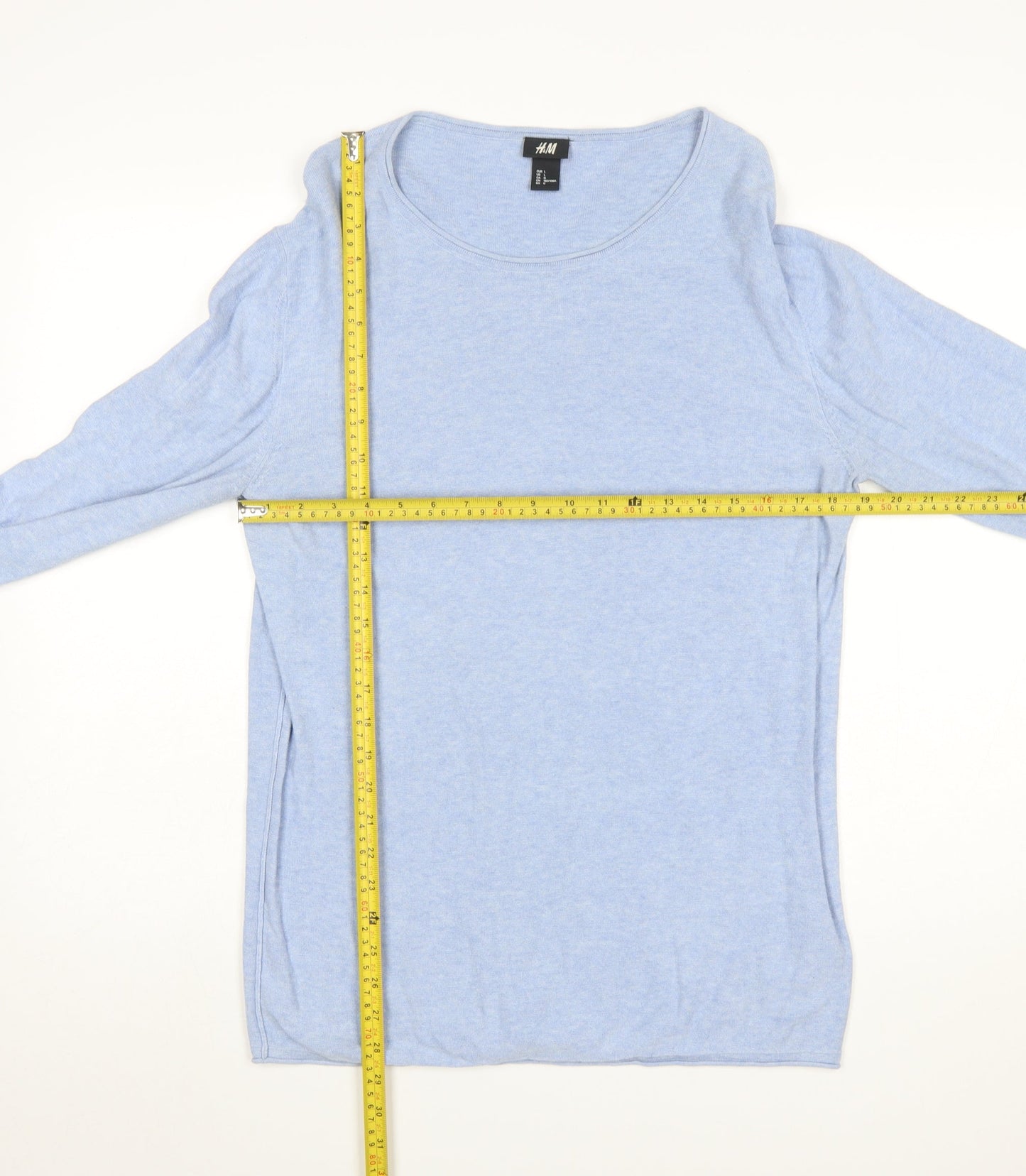 H&M Womens Blue Cotton Long Sleeve Jumper Size 14 Regular Fit