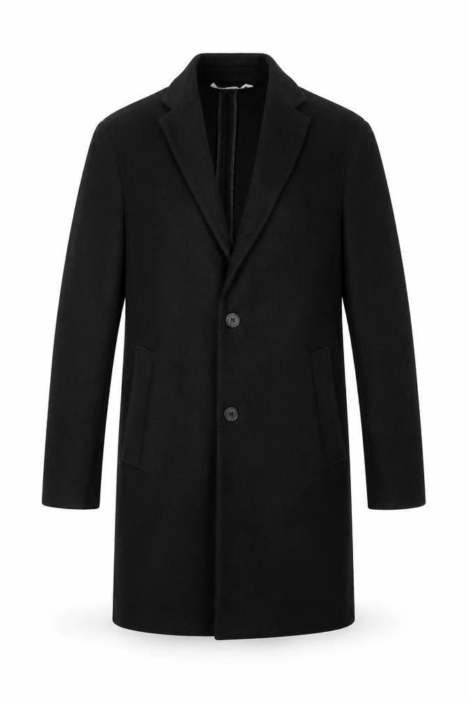 Zara Men's Black Long Overcoat Size S Classic Formal Wool Look