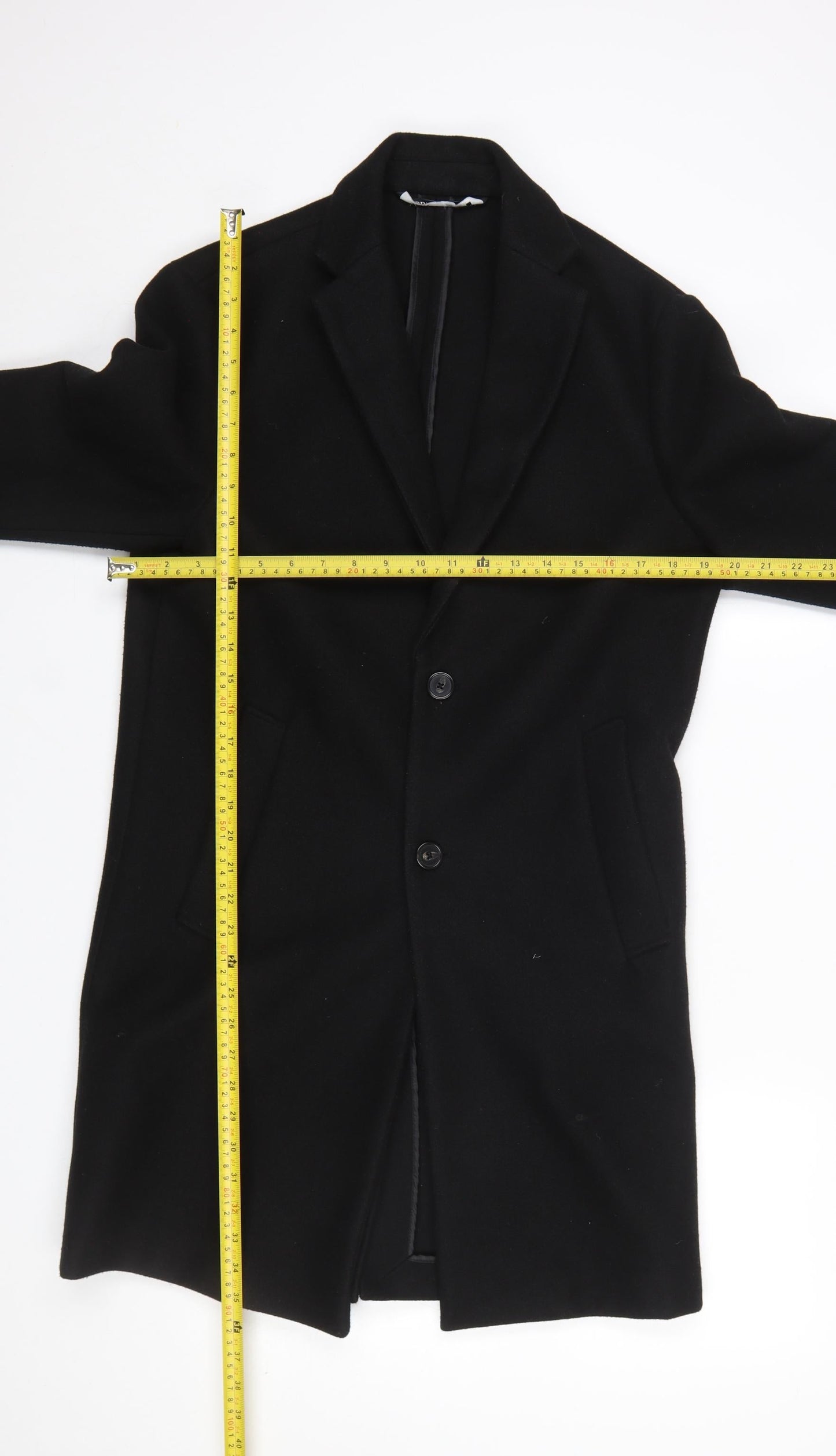 Zara Men's Black Long Overcoat Size S Classic Formal Wool Look