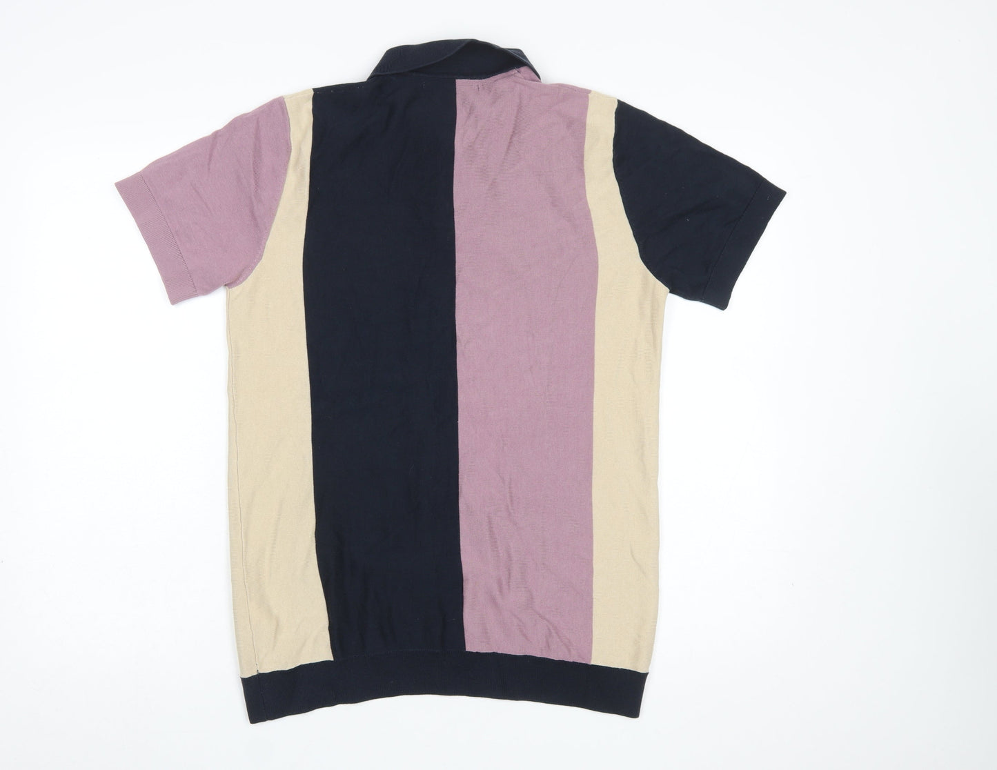 Selected Homme Men’s Colourblock Polo Shirt Black Beige Purple Size S