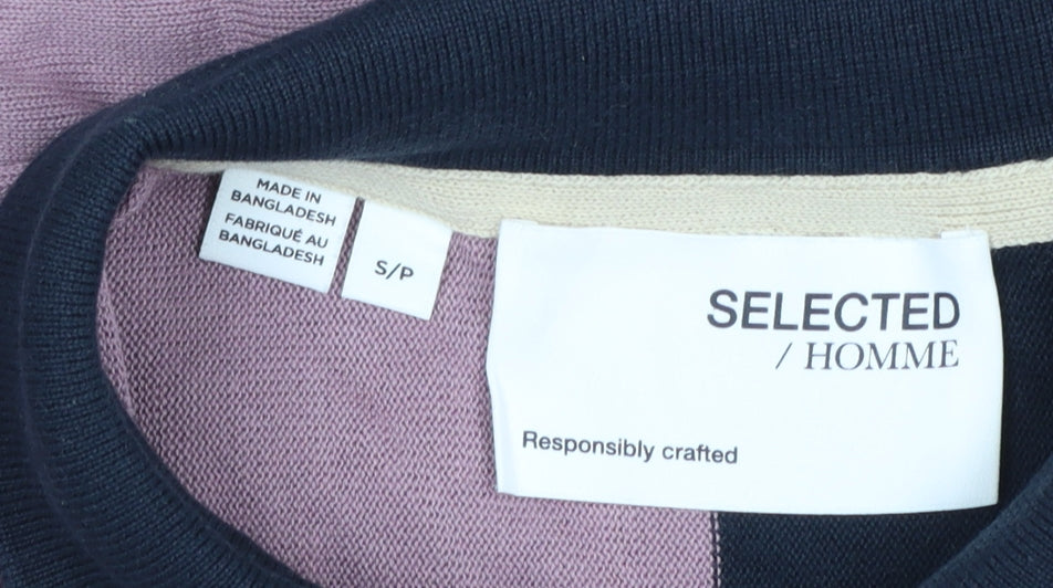 Selected Homme Men’s Colourblock Polo Shirt Black Beige Purple Size S