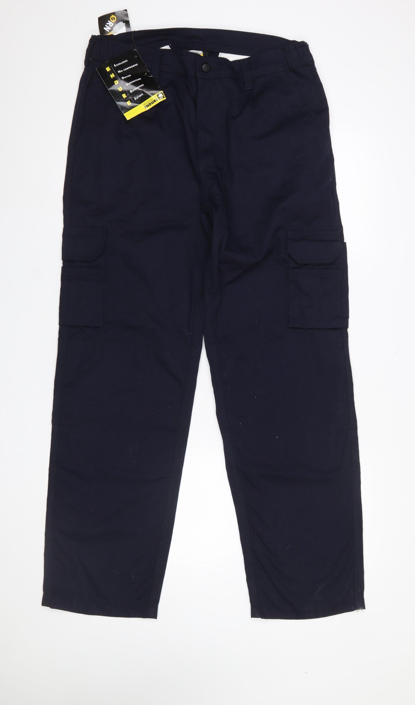 ORN Men’s Navy Blue Workwear Cargo Trousers 34T Polyester Cotton