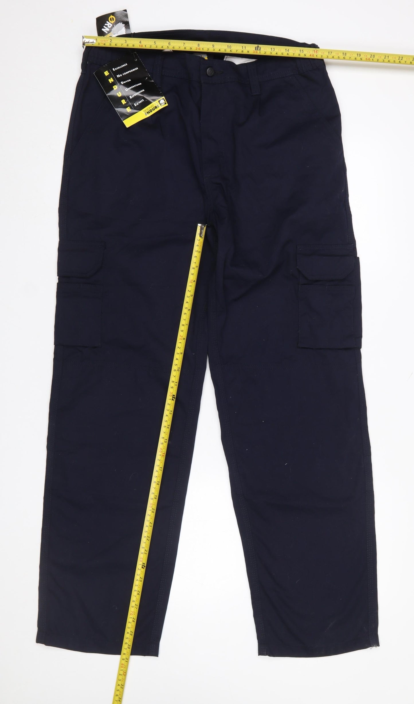 ORN Men’s Navy Blue Workwear Cargo Trousers 34T Polyester Cotton