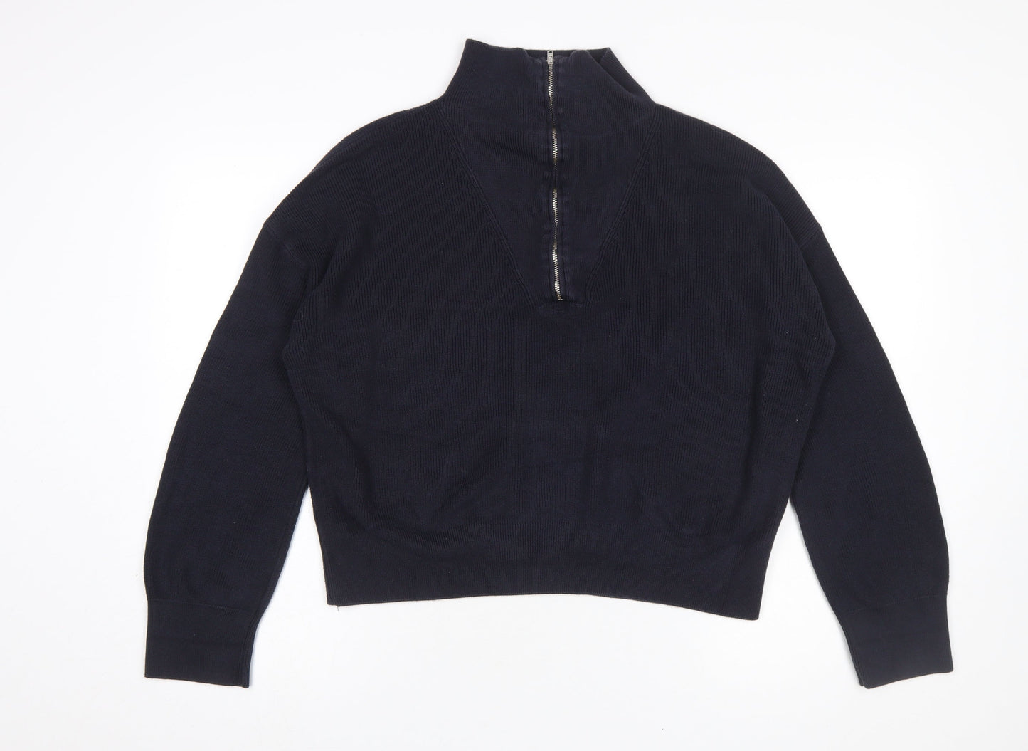 French Connection Women's Black High Neck Zip Cotton Jumper Size S