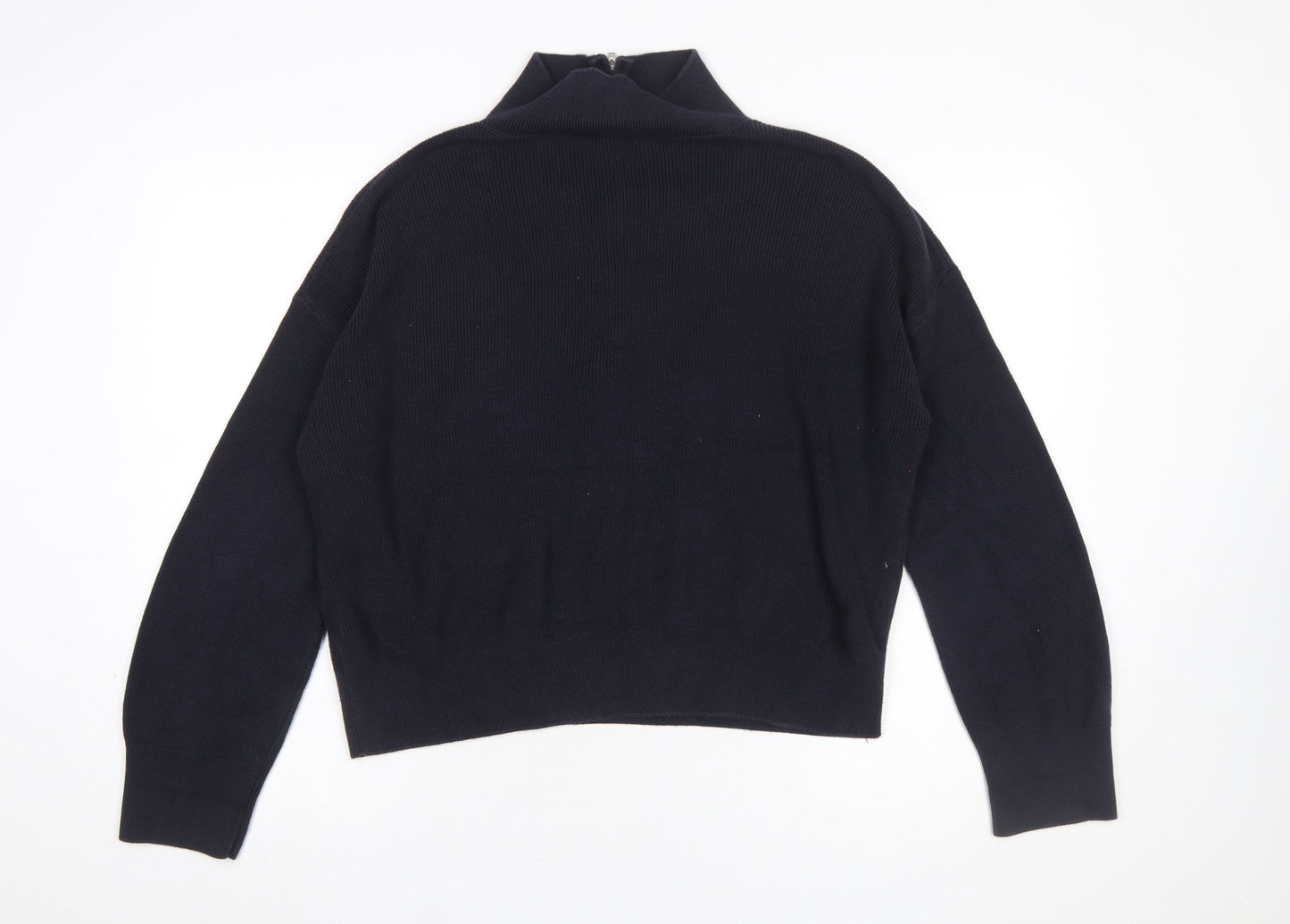 French Connection Women's Black High Neck Zip Cotton Jumper Size S