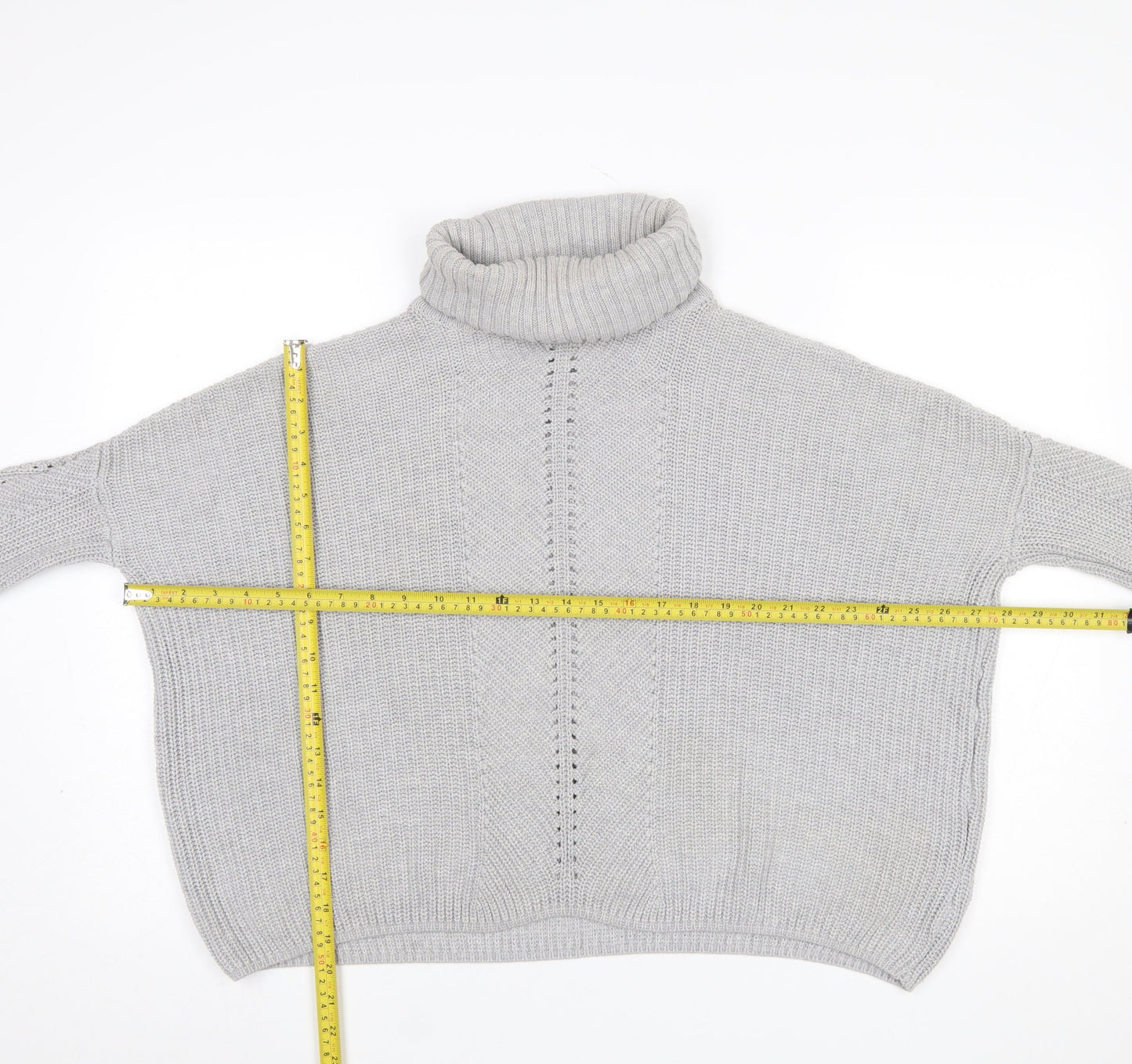 Miss Selfridge Women’s Grey Roll Neck Cable-Knit Jumper UK 8