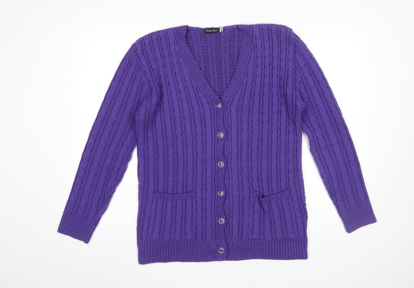 Fashion Alert Women's Purple Cable Knit V-Neck Cardigan M