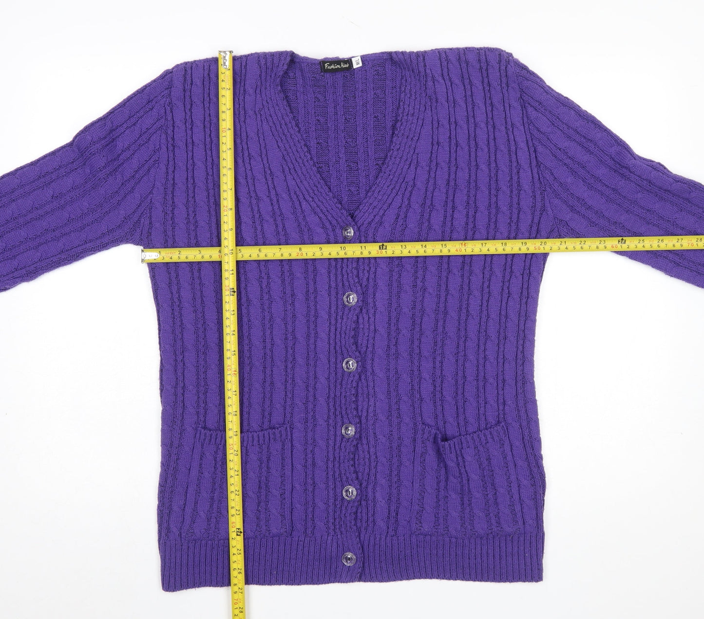 Fashion Alert Women's Purple Cable Knit V-Neck Cardigan M