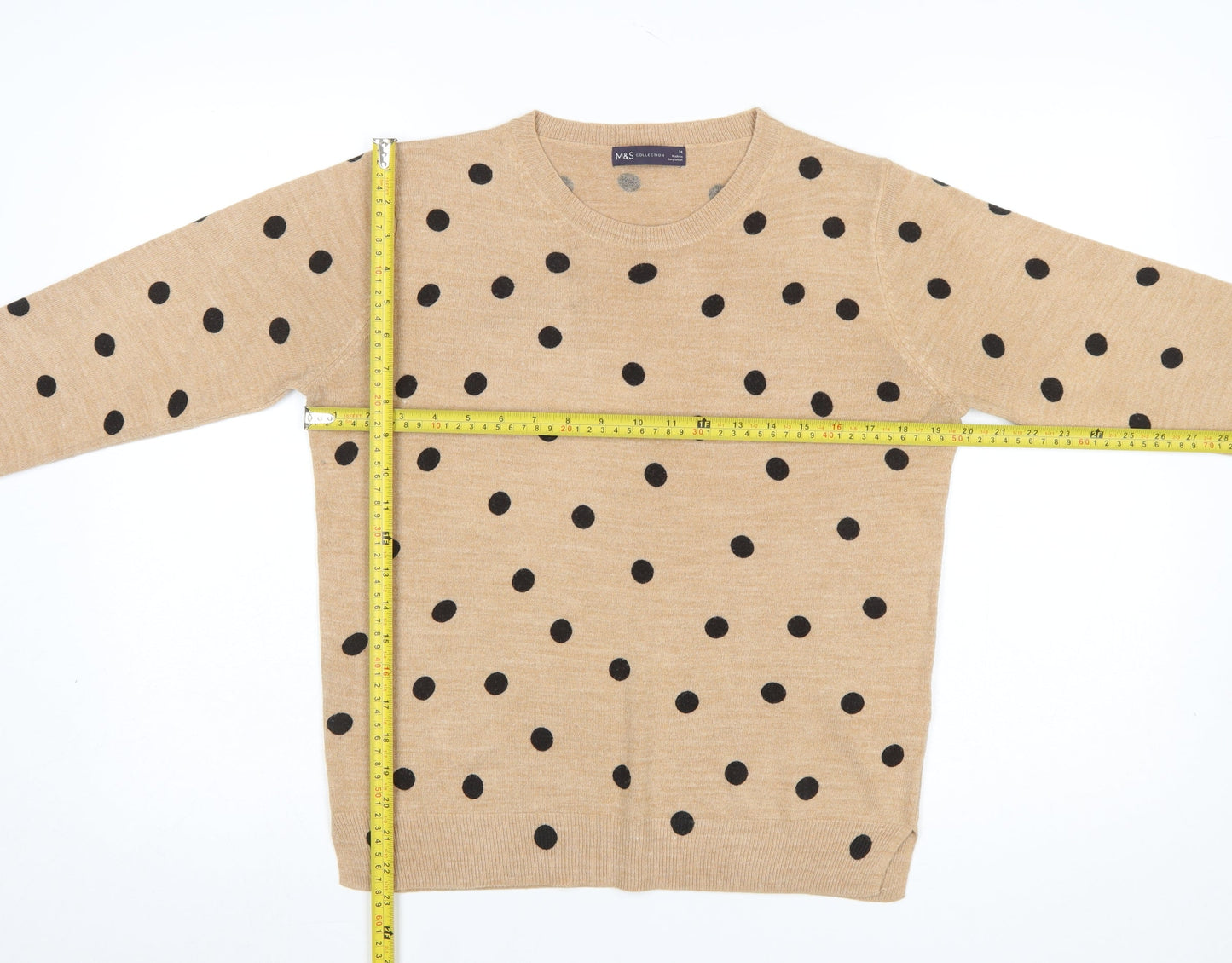 Marks and Spencer Women Beige Polka Dot Acrylic Jumper M