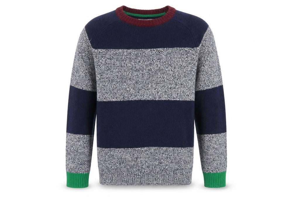 Mini Boden Boys Blue Stripe Wool Blend Jumper 11-12 Years Crew Neck