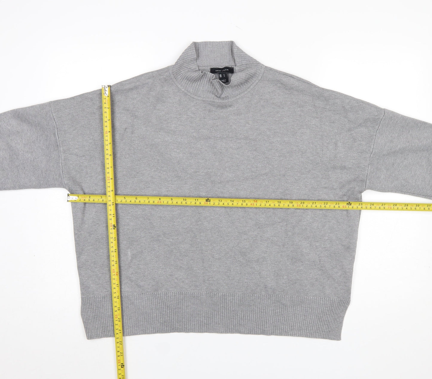New Look Women Grey Mock Neck Knit Pullover Jumper Size L