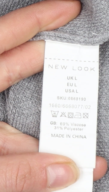 New Look Women Grey Mock Neck Knit Pullover Jumper Size L