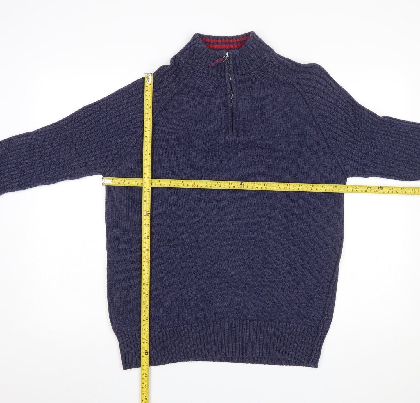 B.U.M. Equipment Men's Blue Cotton 1/4 Zip Knit Jumper Size M