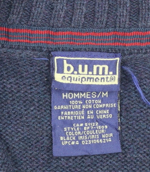 B.U.M. Equipment Men's Blue Cotton 1/4 Zip Knit Jumper Size M