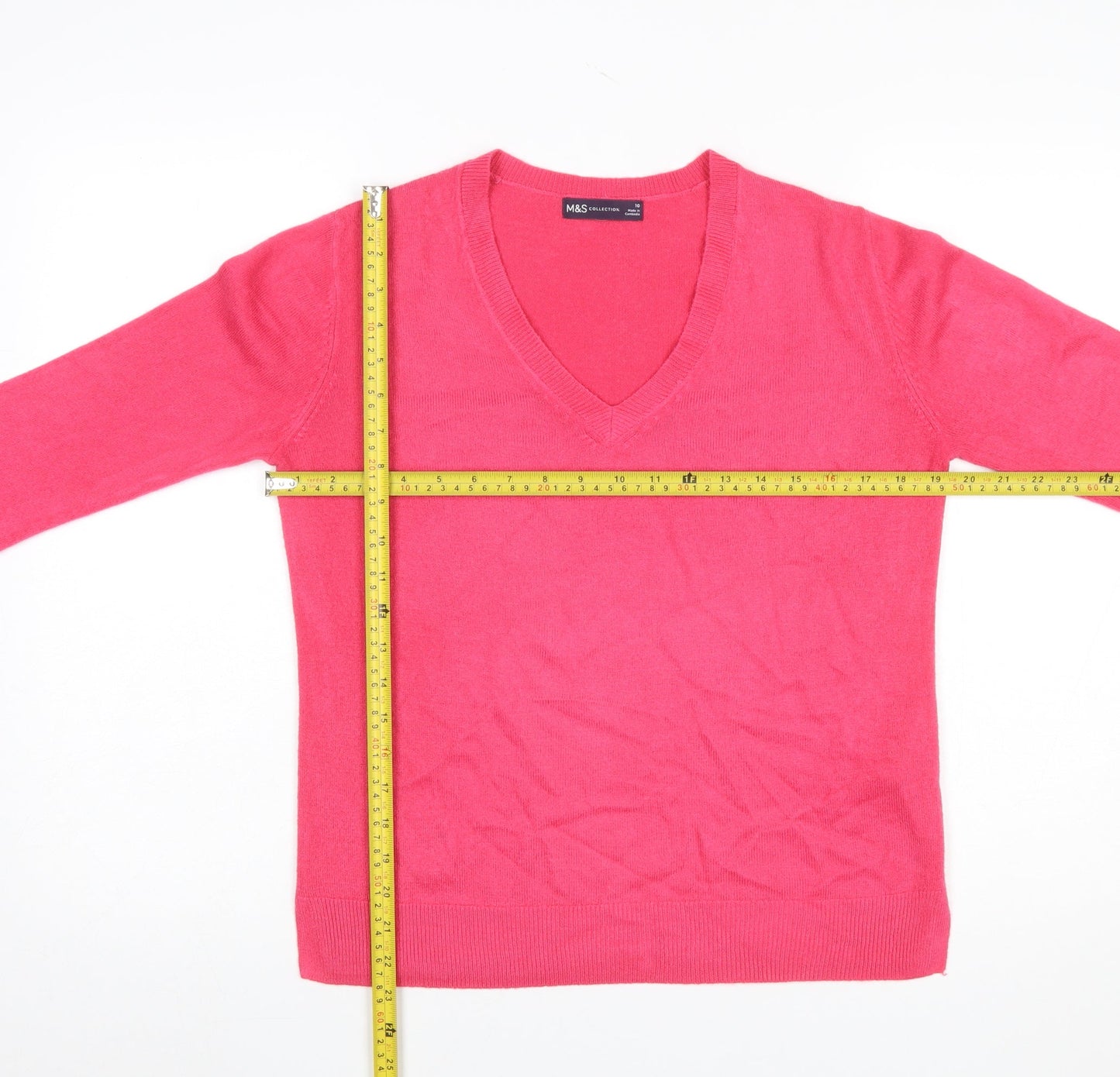Marks and Spencer Women’s Pink V-Neck Acrylic Jumper Size 10