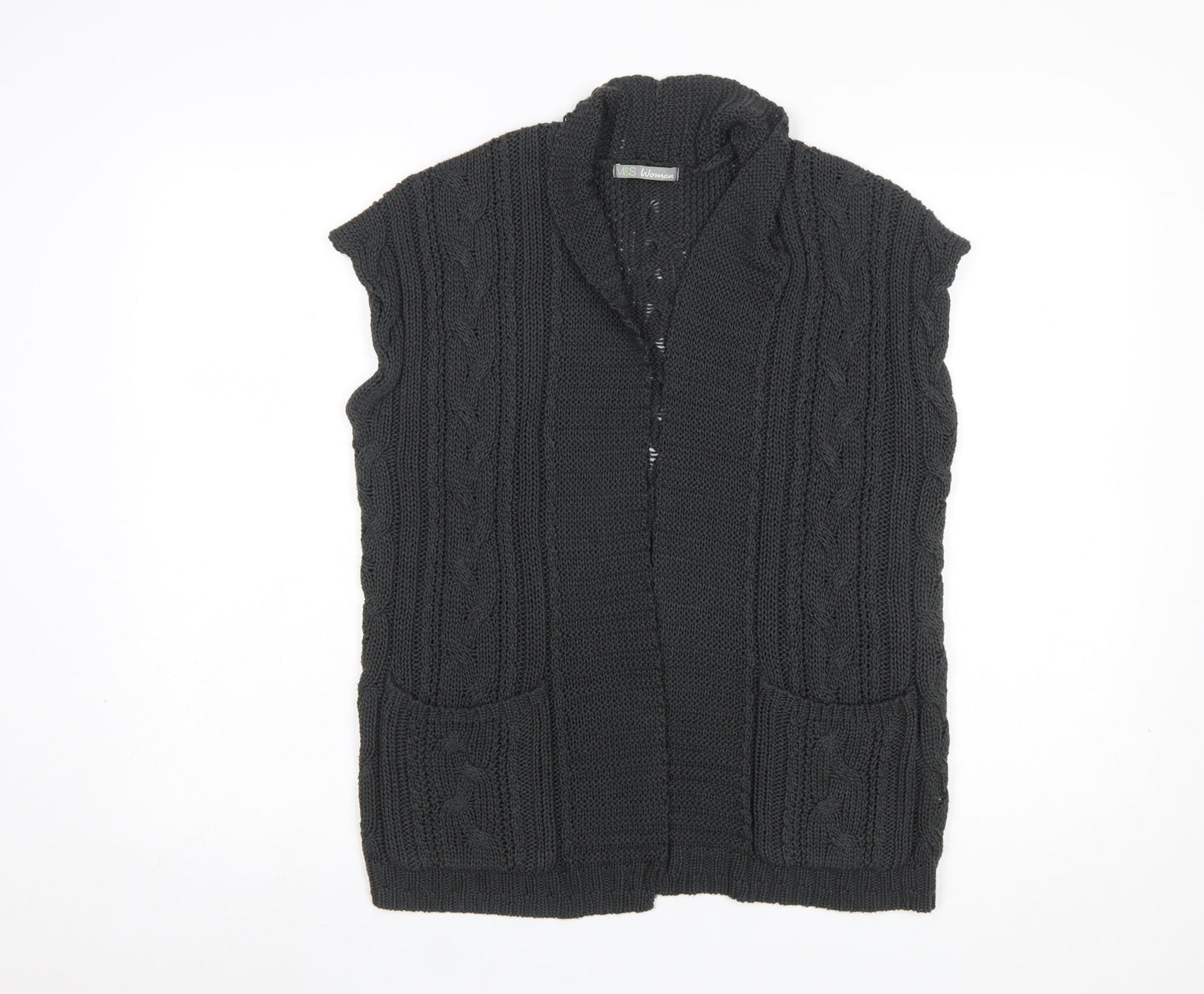 Marks and Spencer Women's Grey Cable Knit Sleeveless Cardigan S