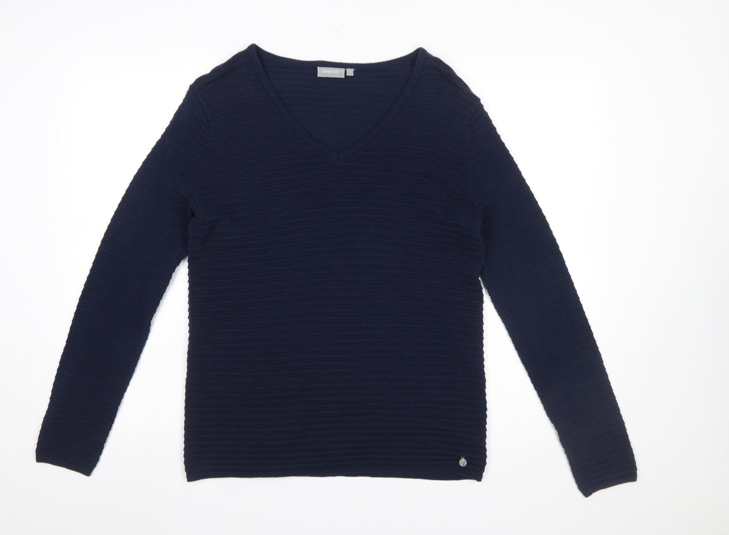 Fransa Women's Blue V-Neck Knit Pullover Jumper Size S