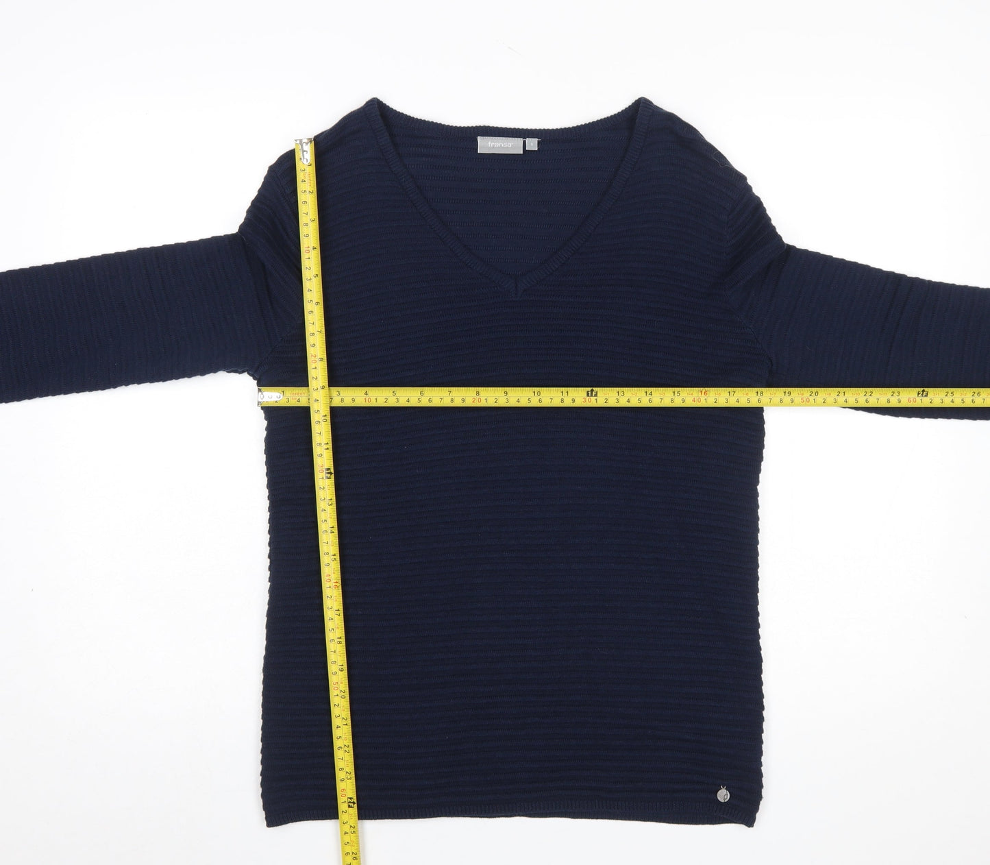 Fransa Women's Blue V-Neck Knit Pullover Jumper Size S