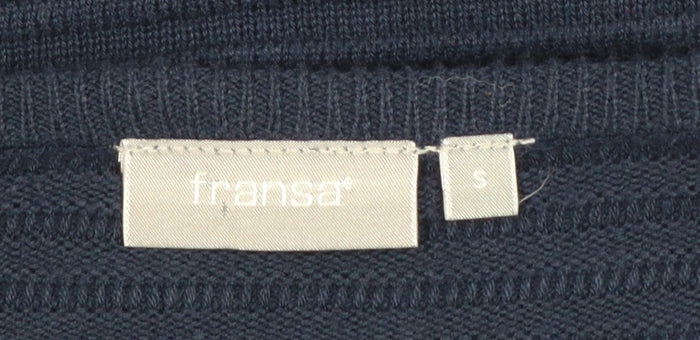 Fransa Women's Blue V-Neck Knit Pullover Jumper Size S