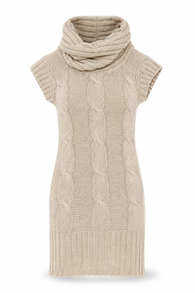 New Look Women's Beige Cable Knit Cowl Neck Jumper Dress Size 8