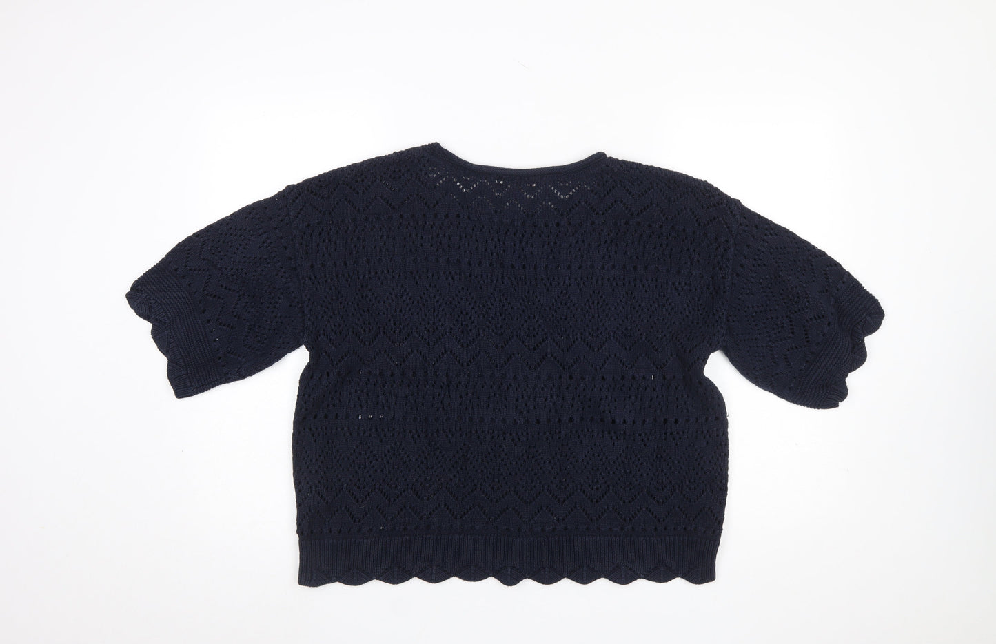 Marks and Spencer Per Una Women Blue Cotton Knit Short Sleeve Jumper Size 18