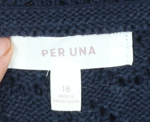 Marks and Spencer Per Una Women Blue Cotton Knit Short Sleeve Jumper Size 18