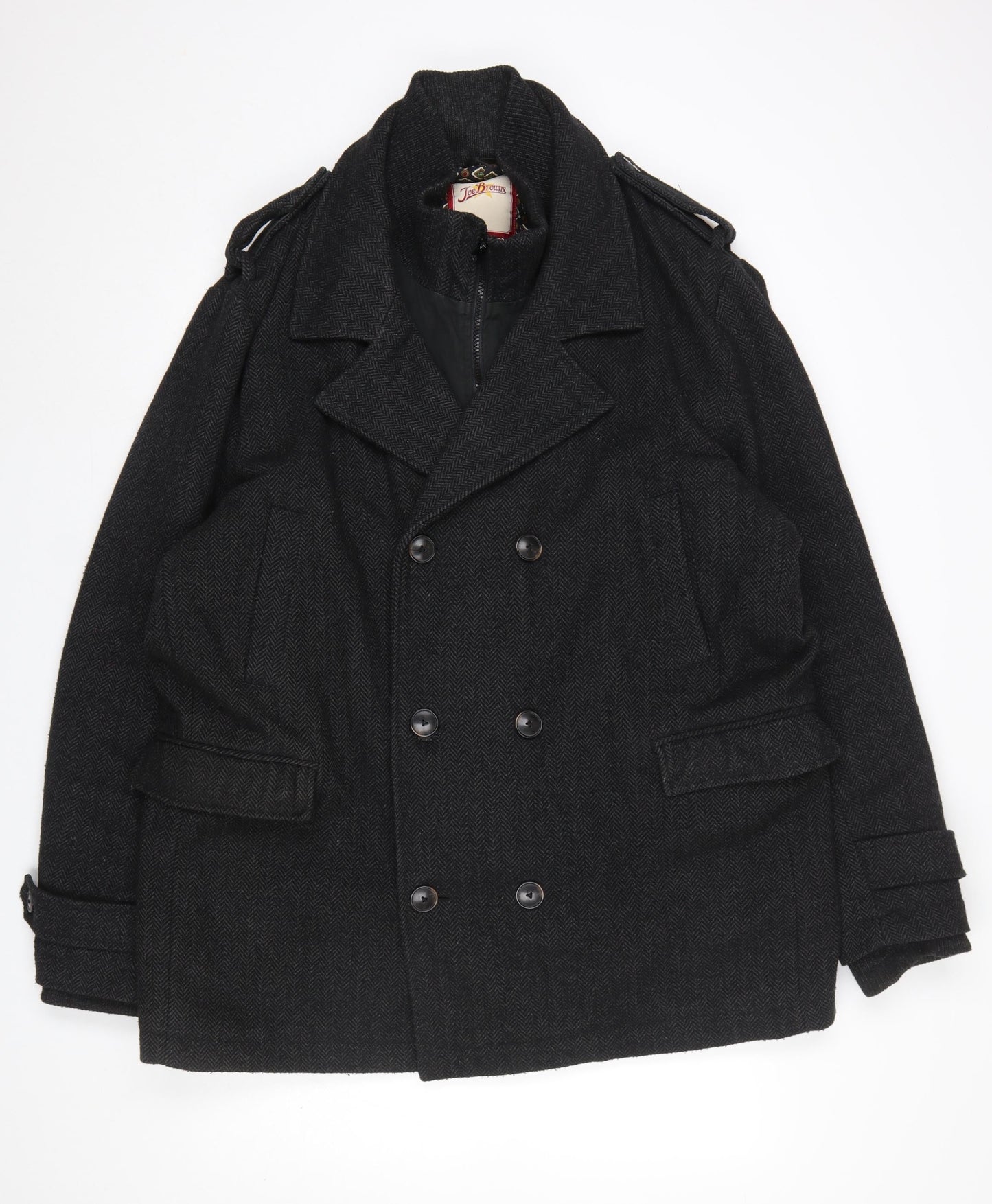 Joe Browns Men's Black Wool Blend Pea Coat Jacket XL Classic Style