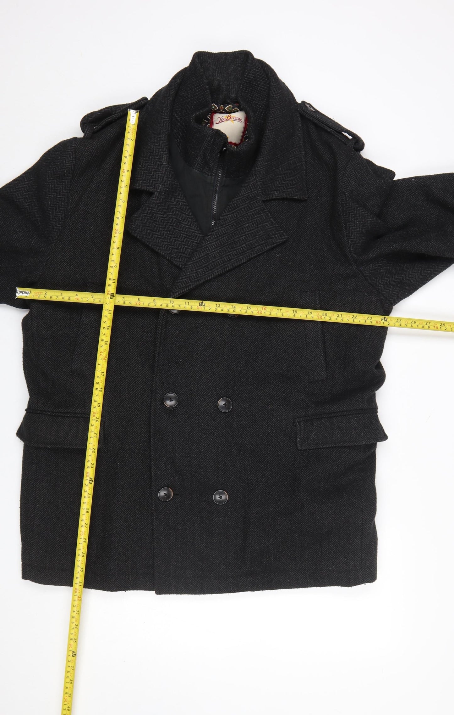 Joe Browns Men's Black Wool Blend Pea Coat Jacket XL Classic Style