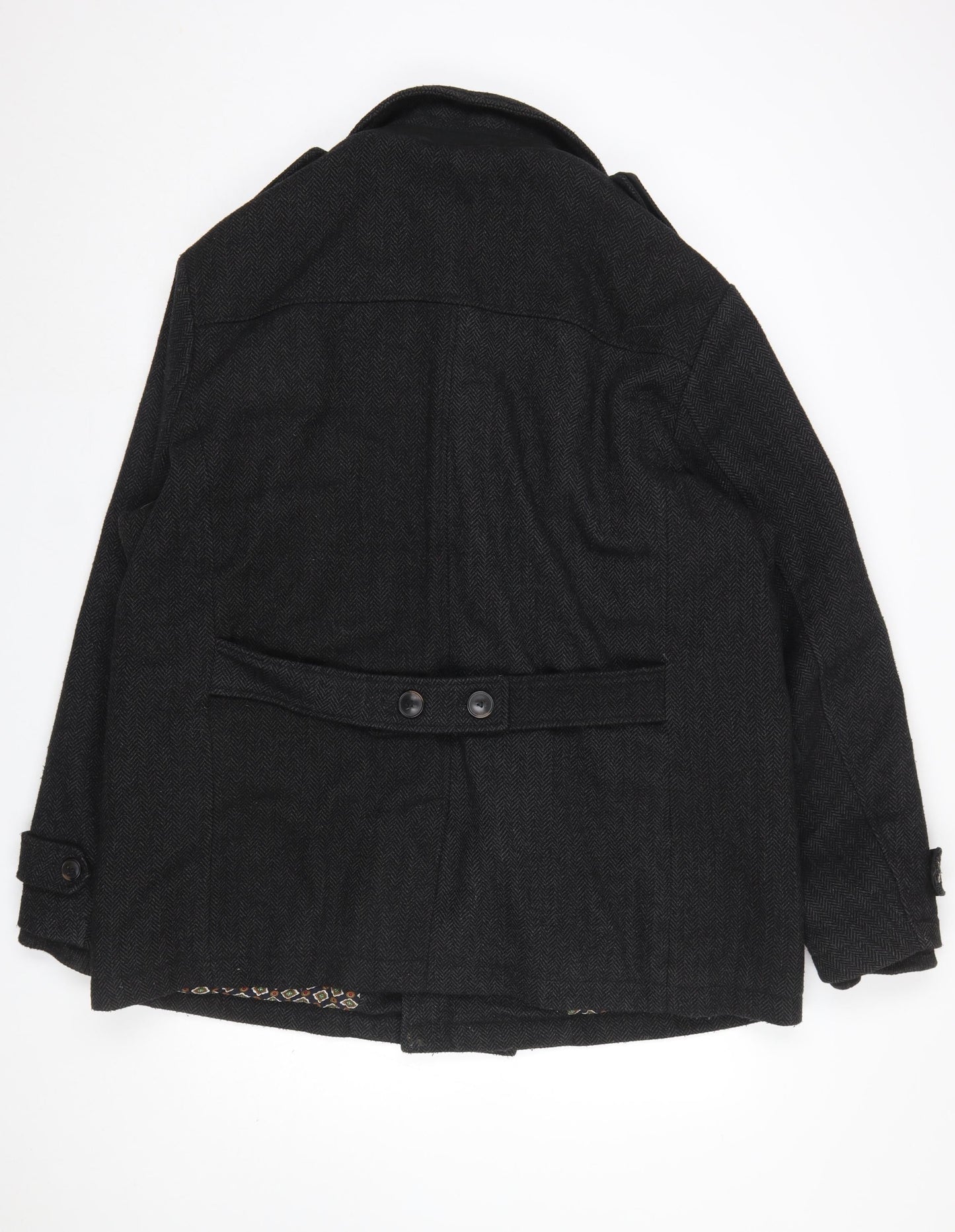 Joe Browns Men's Black Wool Blend Pea Coat Jacket XL Classic Style