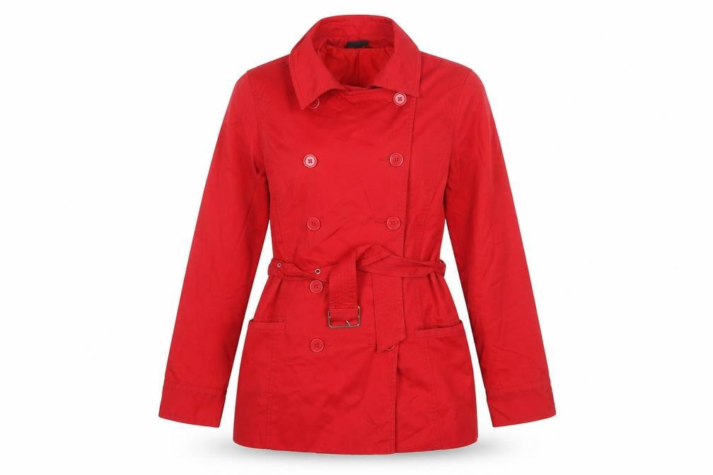 Logo Womens Red Cotton Belted Trench Coat Size 10