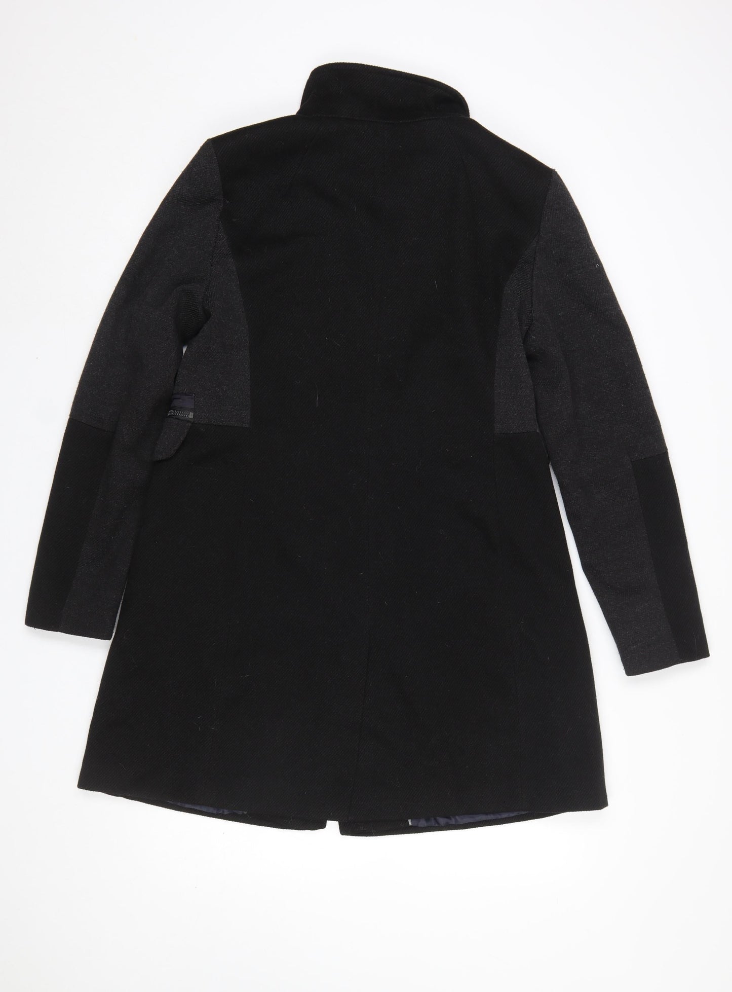 Next Women’s Black Wool Blend Overcoat Size 14 Buckle Collar Workwear