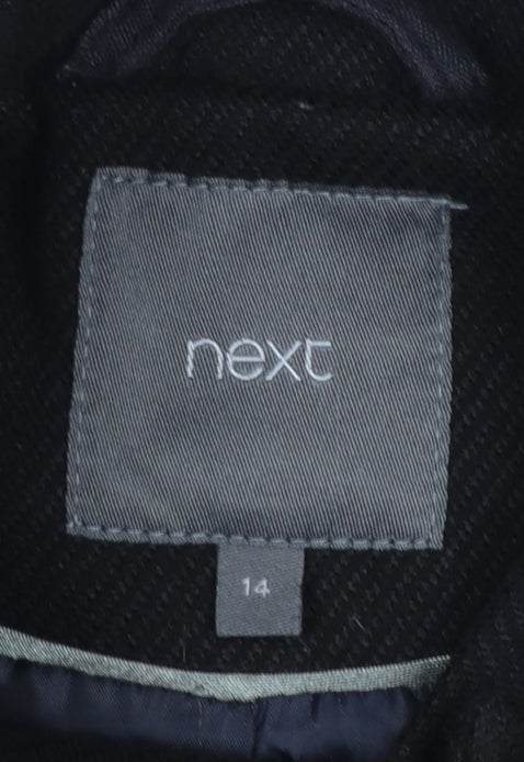 Next Women’s Black Wool Blend Overcoat Size 14 Buckle Collar Workwear