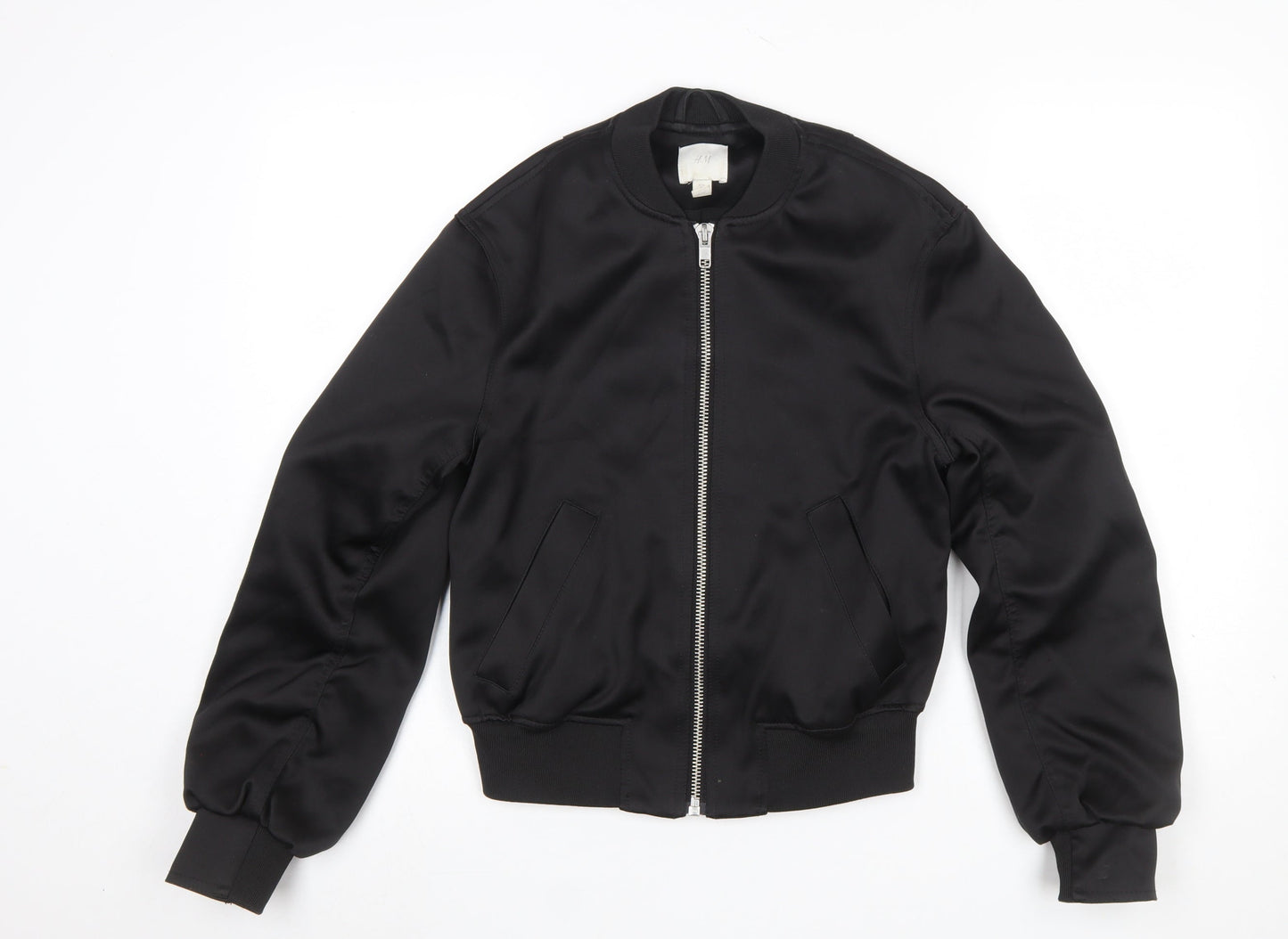 H&M Womens Black Bomber Jacket XS Lightweight Casual Zip Up