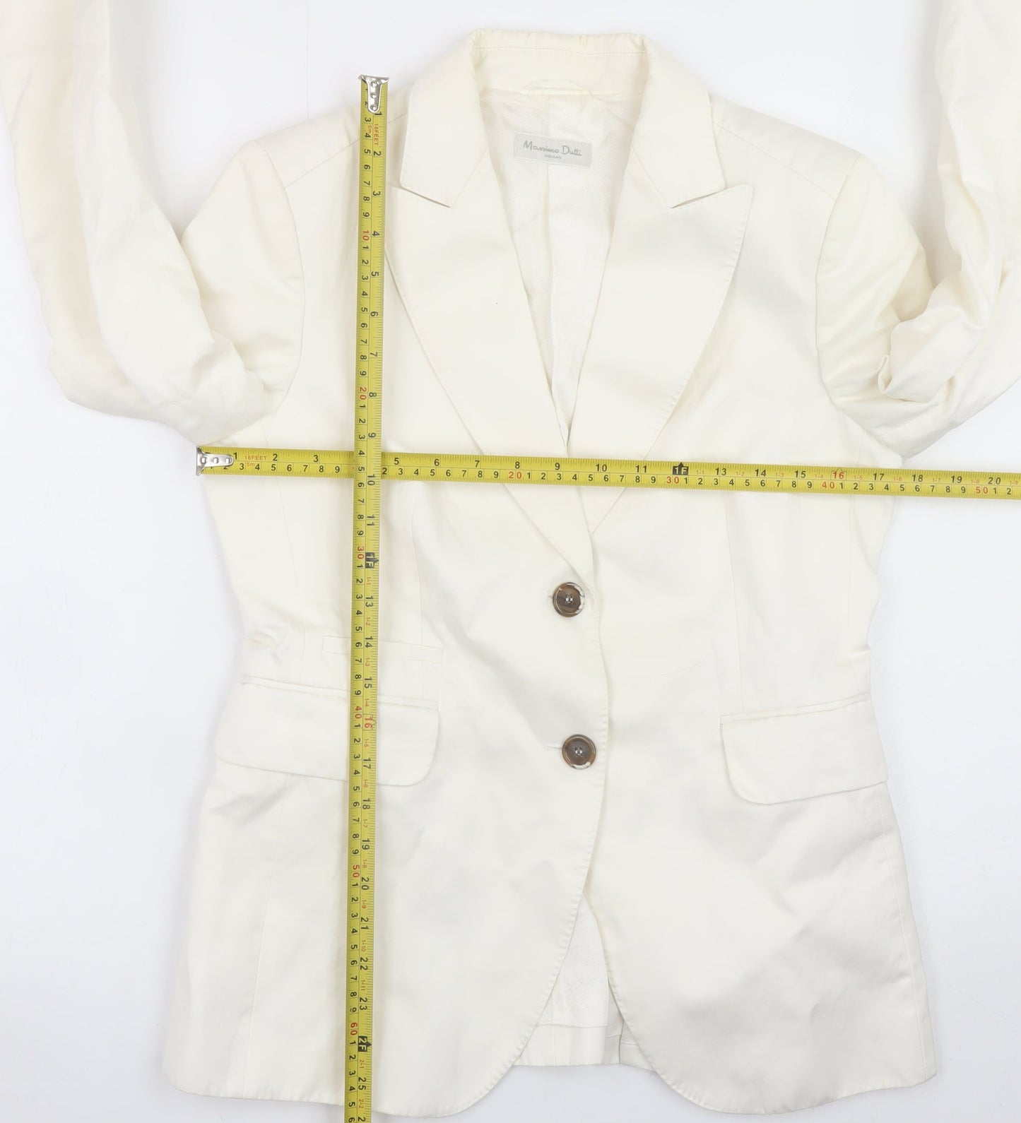 Massimo Dutti Women Ivory Cotton Linen Blazer Size 12