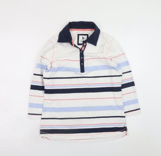 Dash Women White Multi Striped Henley Sweatshirt Size 10