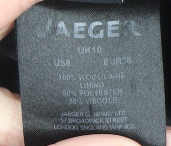 Jaeger Womens Black Wool Long Belted Coat UK 10 Medium Classic Style